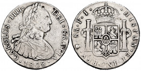 Charles IV (1788-1808). 8 reales. 1808. Potosí. PJ. (Cal-1014). Ag. 26,85 g. Repaired welding on obverse. Choice F. Est...45,00. 


 SPANISH DESCRI...