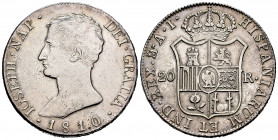 Joseph Napoleon (1808-1814). 20 reales. 1810. Madrid. AI. (Cal-40). Ag. 26,85 g. Cleaned. VF/Choice VF. Est...200,00. 


 SPANISH DESCRIPTION: José...