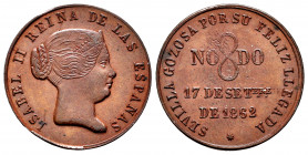 Elizabeth II (1833-1868). Medal. Septembre 17th, 1862. Sevilla. (V.Q.-14357 var. metal). Rev.: SEVILLA GOZOSA POR SU FELIZ LLEGADA. NO8DO . Ae. 5,55 g...