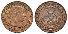 Elizabeth II (1833-1868). 1/2 centimo de escudo. 1866. Barcelona. OM. (Cal-199). Ae. 1,28 g. Almost XF. Est...18,00. 


 SPANISH DESCRIPTION: Isabe...