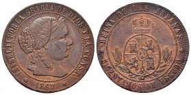 Elizabeth II (1833-1868). 5 céntimos de escudo. 1867. Barcelona. OM. (Cal-245). Ae. 11,95 g. Choice VF. Est...30,00. 


 SPANISH DESCRIPTION: Isabe...