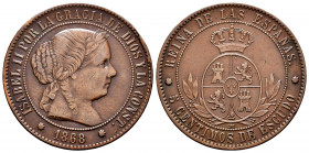 Elizabeth II (1833-1868). 5 céntimos de escudo. 1868. Barcelona. OM. (Cal-246). Ae. 12,56 g. VF. Est...25,00. 


 SPANISH DESCRIPTION: Isabel II (1...