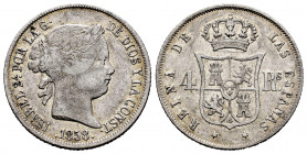 Elizabeth II (1833-1868). 4 reales. 1858. Madrid. (Cal-464). Ag. 5,07 g. Almost VF. Est...20,00. 


 SPANISH DESCRIPTION: Isabel II (1833-1868). 4 ...