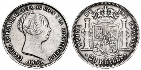 Elizabeth II (1833-1868). 20 reales. 1850. Madrid. (Cal-592). Ag. 26,91 g. Cleaned. Choice VF. Est...100,00. 


 SPANISH DESCRIPTION: Isabel II (18...