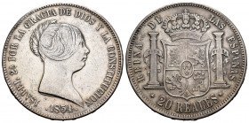 Elizabeth II (1833-1868). 20 reales. 1854. Madrid. (Cal-596). Ag. 25,86 g. Cleaned. VF. Est...90,00. 


 SPANISH DESCRIPTION: Isabel II (1833-1868)...