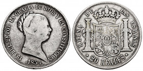 Elizabeth II (1833-1868). 20 reales. 1854. Madrid. (Cal-596). Ag. 25,45 g. Choice F. Est...60,00. 


 SPANISH DESCRIPTION: Isabel II (1833-1868). 2...