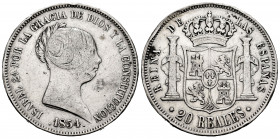 Elizabeth II (1833-1868). 20 reales. 1854. Madrid. (Cal-596). Ag. 25,51 g. Nicks on edge. Almost VF/Choice F. Est...60,00. 


 SPANISH DESCRIPTION:...
