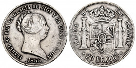 Elizabeth II (1833-1868). 20 reales. 1855. Sevilla. (Cal-632). Ag. 25,78 g. It was hung. Almost VF. Est...65,00. 


 SPANISH DESCRIPTION: Isabel II...
