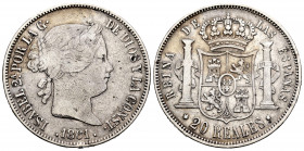 Elizabeth II (1833-1868). 20 reales. 1861. Madrid. (Cal-619). Ag. 25,79 g. Scratches. Almost VF. Est...50,00. 


 SPANISH DESCRIPTION: Isabel II (1...