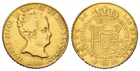 Elizabeth II (1833-1868). 80 reales. 1840. Barcelona. PS. (Cal-705). Au. 6,53 g. It was in hoop. Repaired edge. Almost VF. Est...300,00. 


 SPANIS...