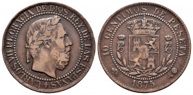 Carlos VII (1872-1876). 10 centimos. 1875. Oñate. (Cal-6). Ae. 10,00 g. Minor nicks on edge. Almost VF. Est...40,00. 


 SPANISH DESCRIPTION: Cente...