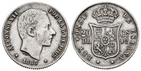Alfonso XII (1874-1885). 20 centavos. 1885. Manila. (Cal-111). Ag. 5,12 g. Almost VF. Est...25,00. 


 SPANISH DESCRIPTION: Centenario de la Peseta...