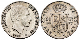 Alfonso XII (1874-1885). 20 centavos. 1885. Manila. (Cal-111). Ag. 5,17 g. VF. Est...35,00. 


 SPANISH DESCRIPTION: Centenario de la Peseta (1868-...