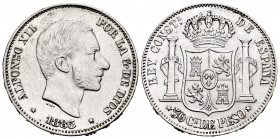 Alfonso XII (1874-1885). 50 centavos. 1885. Manila. (Cal-124). Ag. 12,91 g. Scratch on obverse. Choice VF/Almost XF. Est...40,00. 


 SPANISH DESCR...