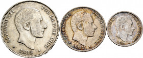 Alfonso XII (1874-1885). Complete series. 1883. Manila. (Cal-99/109/120). Ag. Lot of 3 coins. F/Choice VF. Est...80,00. 


 SPANISH DESCRIPTION: Ce...