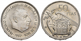 Estado Español (1936-1975). 50 pesetas. 1957*71. Madrid. (Cal-140). Ni. 12,50 g. UNC. Est...18,00. 


 SPANISH DESCRIPTION: Estado Español (1936-19...