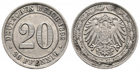 Germany. 20 pfennig. 1892. GG. (Km-13). Ni. 6,26 g. Almost XF. Est...50,00. 


 SPANISH DESCRIPTION: Alemania. 20 pfennig. 1892. GG. (Km-13). Ni. 6...