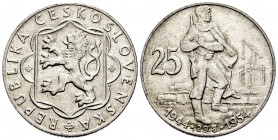 Czechoslovakia. 25 korun. 1954. (Km-41). Ag. 16,03 g. UNC. Est...25,00. 


 SPANISH DESCRIPTION: Checoslovaquia. 25 korun. 1954. (Km-41). Ag. 16,03...