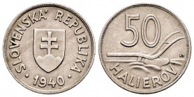 Slovakia. 50 halieron. 1940. (Km-5). 3,41 g. Choice VF. Est...20,00. 


 SPANISH DESCRIPTION: Eslovaquia. 50 halieron. 1940. (Km-5). Cu-Ni. 3,41 g....