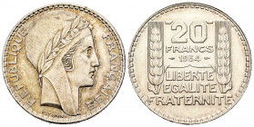 France. 20 francs. 1934. (Km-879). (Gad-852). Ag. 20,00 g. AU. Est...25,00. 


 SPANISH DESCRIPTION: Francia. 20 francs. 1934. (Km-879). (Gad-852)....