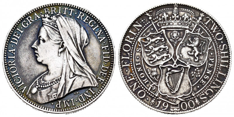 United Kingdom. Victoria Queen. 2 shillings. 1900. (Km-781). Ag. 11,27 g. Choice...
