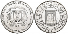 Dominican Republic. 1 peso. 1972. (Klein-34). Ag. 26,79 g. 25th Aniversary Central Bank. UNC. Est...25,00. 


 SPANISH DESCRIPTION: República Domin...