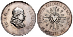 Vatican. Pio IX. Medal. October 16th, 1876. Ag. 29,48 g. Spanish procession to the Vatican. AU. Est...50,00. 


 SPANISH DESCRIPTION: Vaticano. Pío...