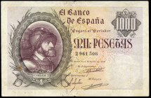 1000 pesetas. 1940. Madrid. (Ed 2017-445). October 21, Charles I of Spain. Without serie. Central bend. VF. Est...100,00. 


 SPANISH DESCRIPTION: ...