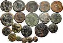 Lot of 20 different Iberian bronze coins. Different values and mints. Malaka, Ilulia Traducta, Segóbriga, Irippo, Clunia, Kese, Carmo, Arse, Gades, Ca...