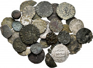 Lot of 28 Medieval coins. Great variety of values, Kings and mints, includes a ponderal, two oriental Dirhams and a small group of fractions not inclu...
