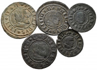 Lot of 5 coins, 16 maravedis of Cuenca 1663, Madrid 166? and Segovia1663, and 8 maravedis Madrid 1662 and Segovia 1661. TO EXAMINE. Almost VF/Choice V...