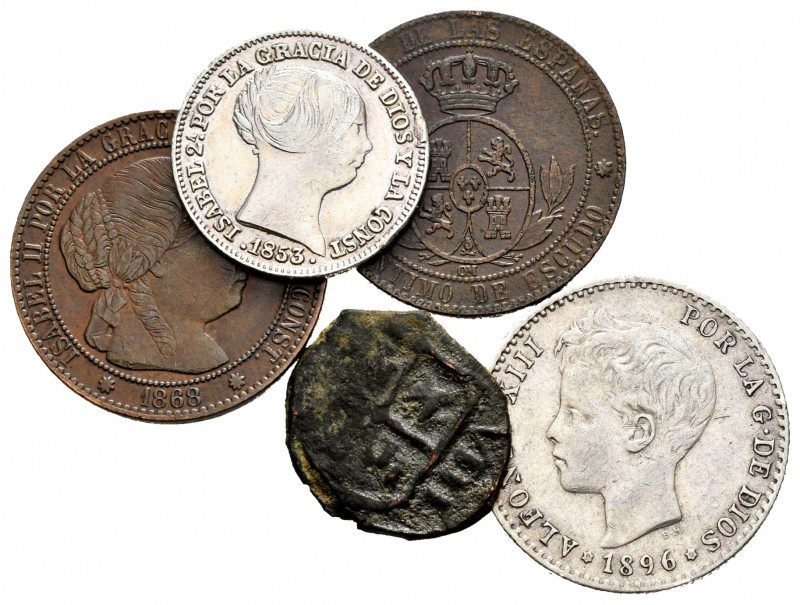 Lot of 5 coins, 8 maravedís of Philip IV (contemporary counterfeit), Elizabeth I...