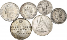 Lot of 6 world coins from the 20th century, United States (2), Portugal, Brazil, Switzerland and Germany. All in silver. TO EXAMINE. Choice F/XF. Est....