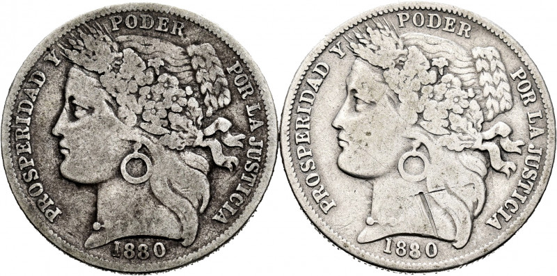 Peru. Lot of 2 pieces of 1 peseta 1880. TO EXAMINE. Choice F. Est...40,00. 

...