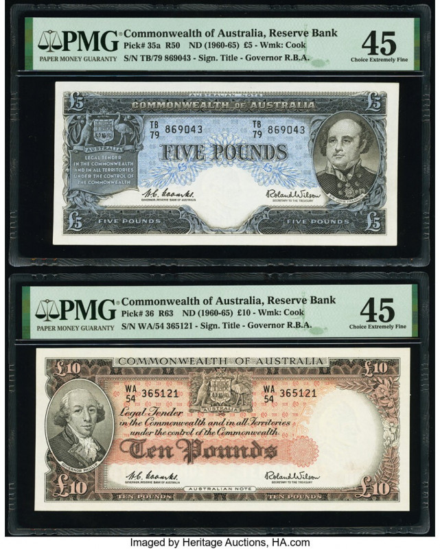 Australia Commonwealth of Australia Reserve Bank 5; 10 Pounds ND (1960-65) Pick ...