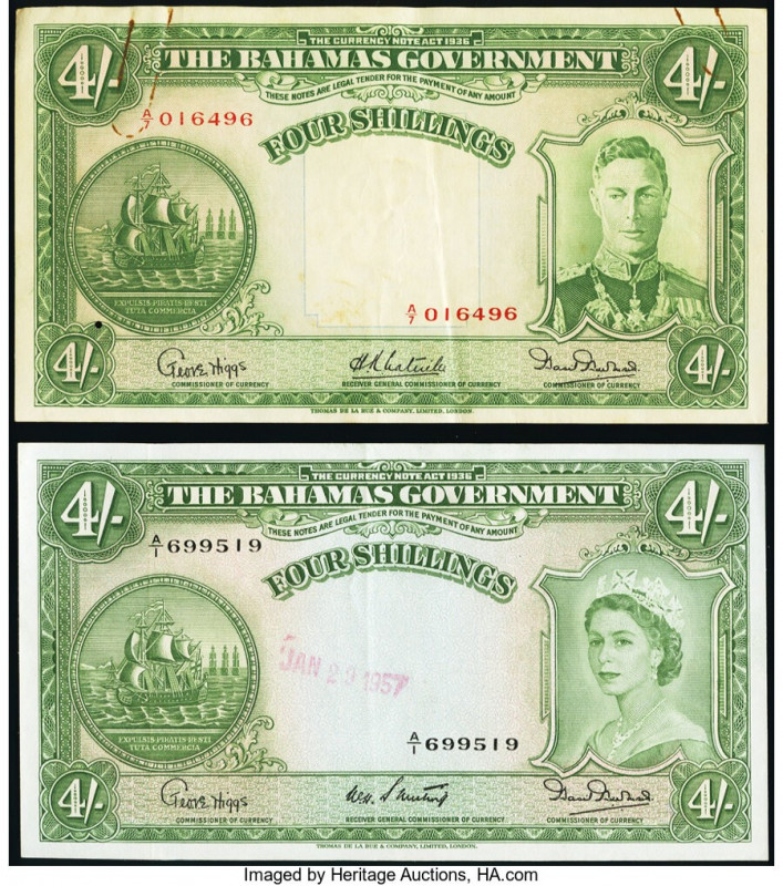 Bahamas Bahamas Government 4 Shillings 1936 (ND 1947; 1954) Pick 9e; 13b Two Exa...