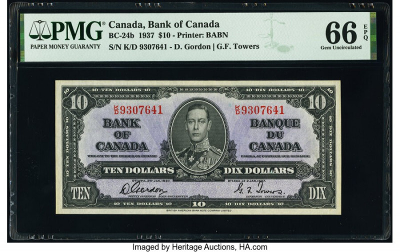 Canada Bank of Canada $10 2.1.1937 Pick 61b BC-24b PMG Gem Uncirculated 66 EPQ. ...