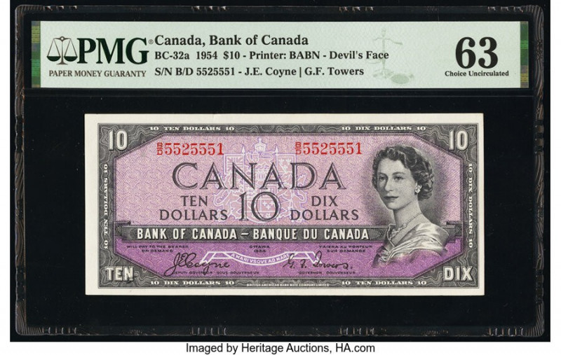 Canada Bank of Canada $10 1954 Pick 69a BC-32a "Devil's Face" PMG Choice Uncircu...