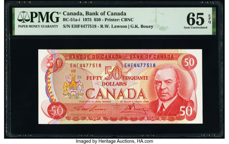 Canada Bank of Canada $50 1975 Pick 90a BC-51a-i PMG Gem Uncirculated 65 EPQ. 

...