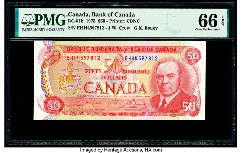 Canada Bank of Canada $50 1975 Pick 90b BC-51b PMG Gem Uncirculated 66 EPQ. 

HI...