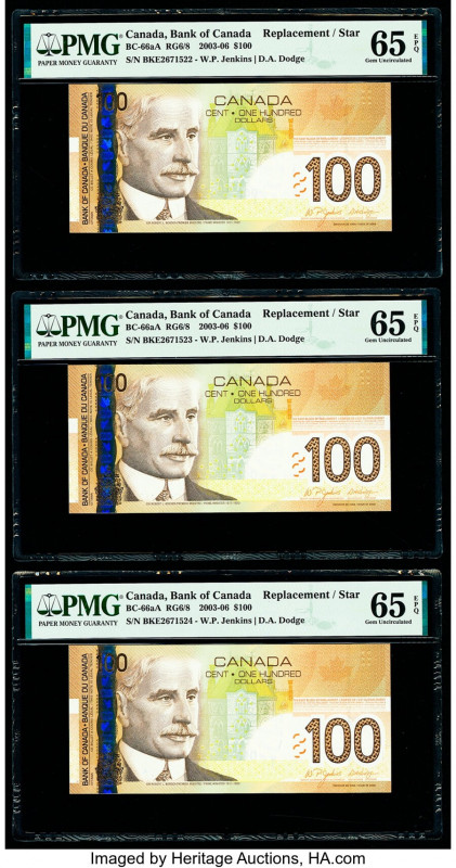 Canada Bank of Canada $100 2003-06 Pick 105c BC-66aA Replacement Three Consecuti...