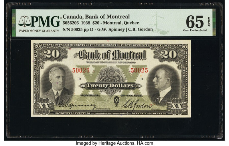 Canada Montreal, PQ- Bank of Montreal $20 3.1.1938 Pick S563b Ch.# 505-62-06 PMG...