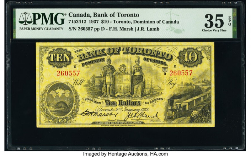 Canada Toronto, ON- Bank of Toronto $10 2.1.1937 Pick S692c Ch.# 715-24-12 PMG C...