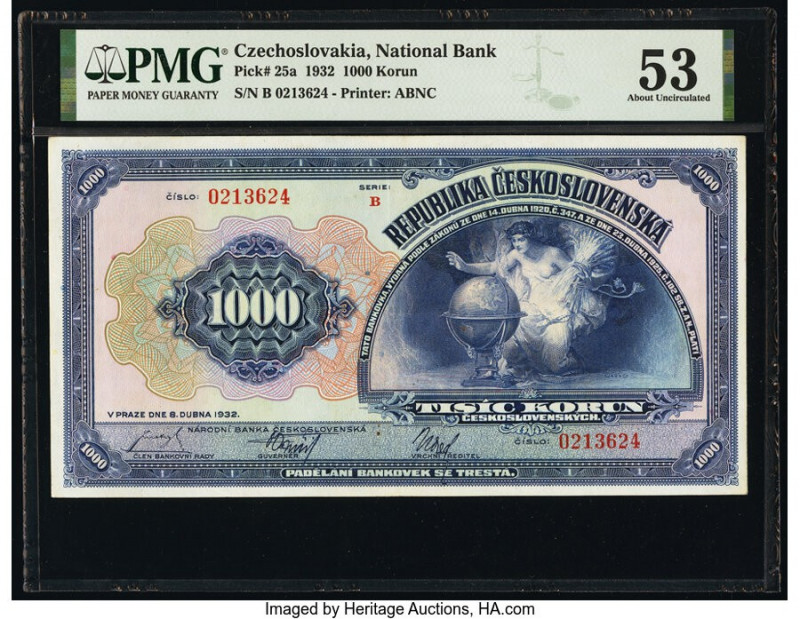 Czechoslovakia Czechoslovak National Bank 1000 Korun 1932 Pick 25a PMG About Unc...