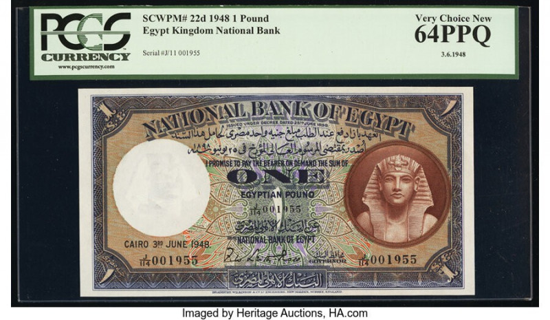 Egypt National Bank of Egypt 1 Pound 3.6.1948 Pick 22d PCGS Very Choice New 64PP...