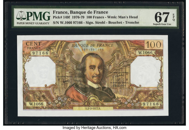 France Banque de France 100 Francs 3.3.1977 Pick 149f PMG Superb Gem Unc 67 EPQ....