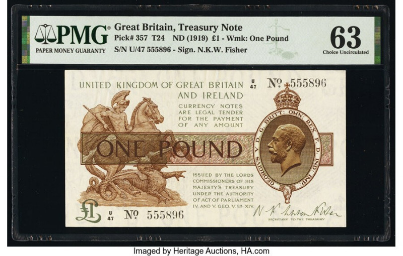Great Britain Bank of England 1 Pound ND (1919) Pick 357 PMG Choice Uncirculated...