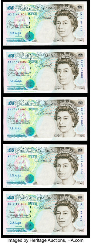 Great Britain Bank of England 5 Pounds 1990 (ND 1991-98) Pick 382b 10 Consecutiv...