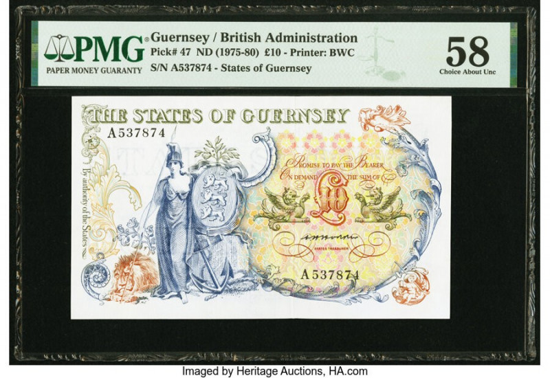 Guernsey States of Guernsey 10 Pounds ND (1975-80) Pick 47 PMG Choice About Unc ...