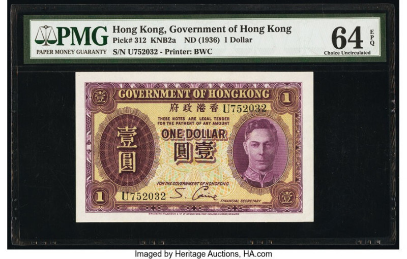 Hong Kong Government of Hong Kong 1 Dollar ND (1936) Pick 312 KNB2a PMG Choice U...